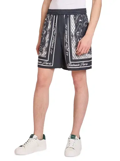 Balmain Men's Foulard Satin Pajama Shorts - Gris Fonce Blanc | Thumbnail 4 Balmain Men's Foulard Satin Pajama Shorts - Gris Fonce Blanc | Thumbnail 4
