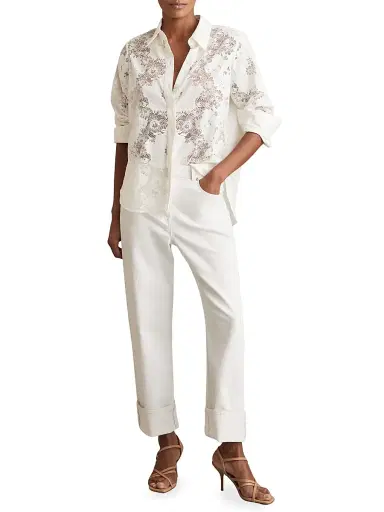 Reiss Women's Lacey Button-Front Shirt - White | Thumbnail 2