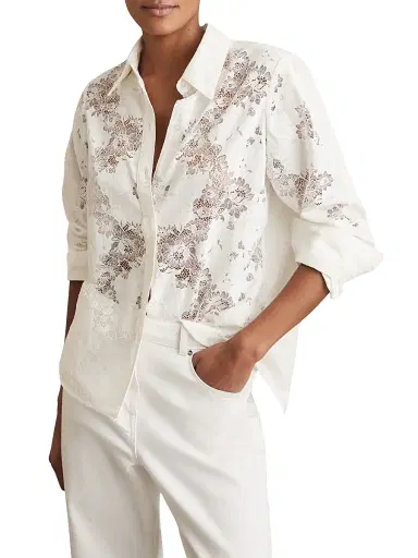 Reiss Women's Lacey Button-Front Shirt - White | Thumbnail 3