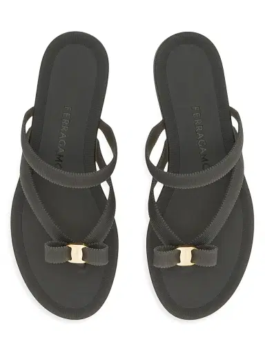 Ferragamo Women's Jealsa Grosgrain-Effect Flat Sandals - Nero - Size 11 | Thumbnail 6