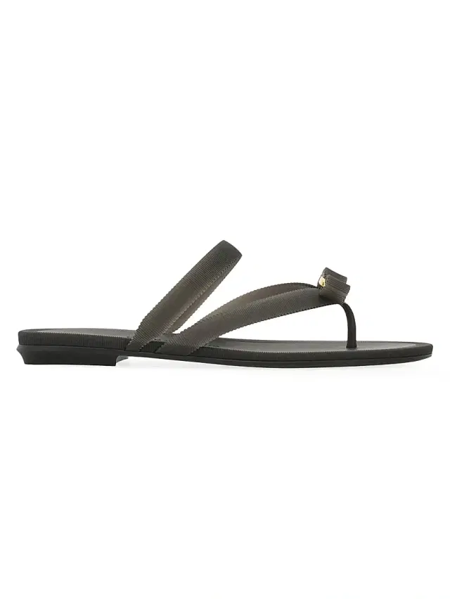 FERRAGAMO Women's Jealsa Grosgrain-Effect Flat Sandals - Nero