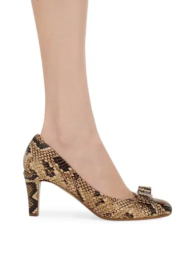 Ferragamo Women's Carla 70MM Snake-Embossed Leather Pumps - Natural Biscotto - Size 11 | Thumbnail 2