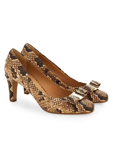 Ferragamo Women's Carla 70MM Snake-Embossed Leather Pumps - Natural Biscotto - Size 11 | Thumbnail 3