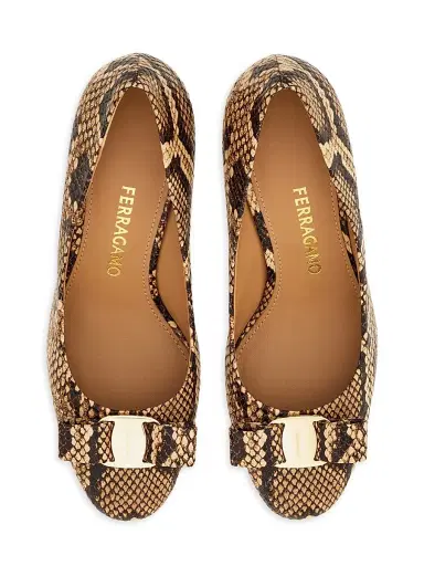 Ferragamo Women's Carla 70MM Snake-Embossed Leather Pumps - Natural Biscotto - Size 11 | Thumbnail 5