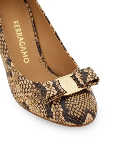 Ferragamo Women's Carla 70MM Snake-Embossed Leather Pumps - Natural Biscotto - Size 11 | Thumbnail 6