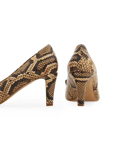 Ferragamo Women's Carla 70MM Snake-Embossed Leather Pumps - Natural Biscotto - Size 11 | Thumbnail 7