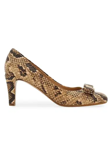 Ferragamo Women's Carla 70MM Snake-Embossed Leather Pumps - Natural Biscotto - Size 11 | Thumbnail 1