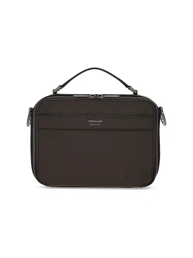 FERRAGAMO Men's Embossed Leather Shoulder Bag - Dark Brown