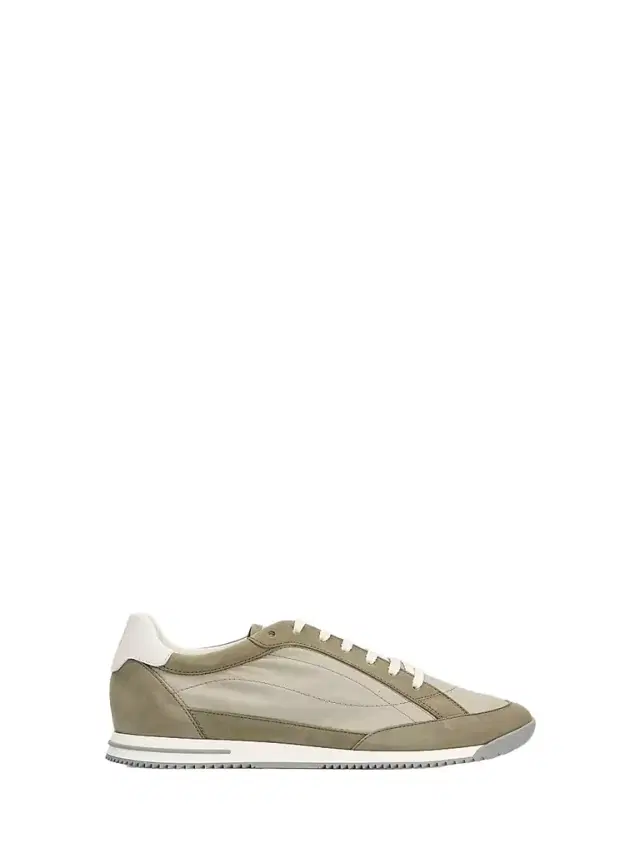 Men's Nylon-Suede Low-Top Sneakers - Military Green