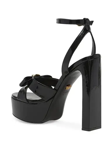 Versace Women's Gianni Ribbon 140MM Leather Platform Sandals - Black Gold - Size 5 | Thumbnail 4