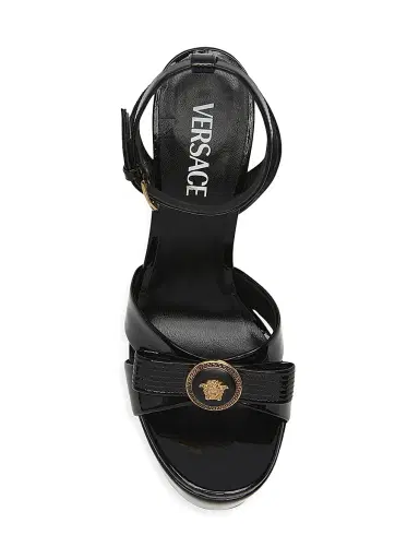 Versace Women's Gianni Ribbon 140MM Leather Platform Sandals - Black Gold - Size 5 | Thumbnail 5