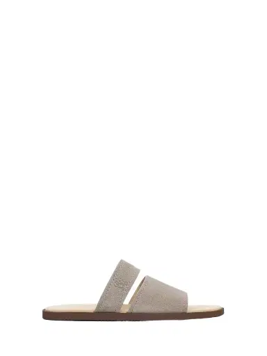 Brunello Cucinelli Men's Suede Open-Toe Slide Sandals - Grey | Thumbnail 1 Brunello Cucinelli Men's Suede Open-Toe Slide Sandals - Grey | Thumbnail 1