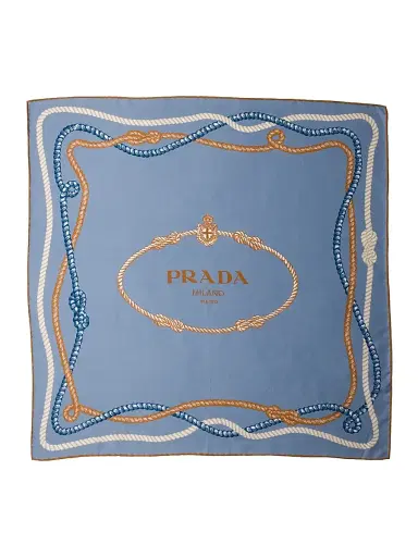 Prada Women's Printed Silk Twill Scarf - Blue | Thumbnail 2 Prada Women's Printed Silk Twill Scarf - Blue | Thumbnail 2
