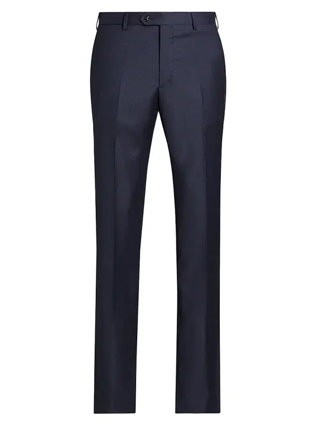 Giorgio Armani Men's Textured Solid Wool Trousers - Dark Blue Wool