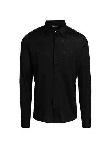 Emporio Armani Men's Clubwear Capsule Rhinestone Sport Shirt - Black | Thumbnail 1 Emporio Armani Men's Clubwear Capsule Rhinestone Sport Shirt - Black | Thumbnail 1