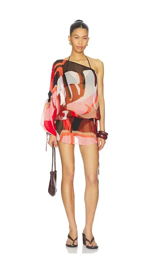 Zara Printed One-shoulder Blouson Mini Dress