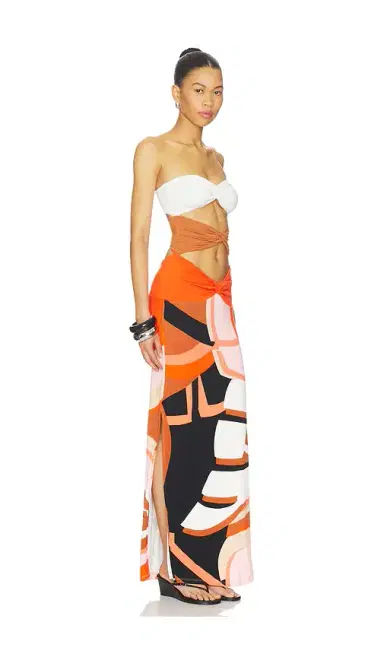 Indah Charlie Printed Maxi Dress With Solid Bandeau Panels | Thumbnail 2