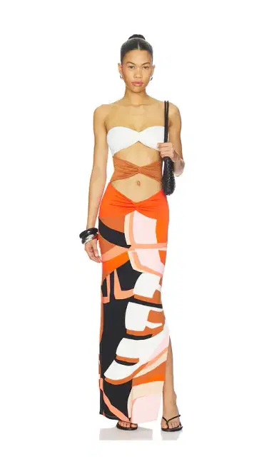 Indah Charlie Printed Maxi Dress With Solid Bandeau Panels | Thumbnail 1