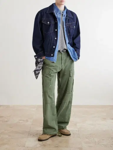Cherry Los Angeles Wide-Leg Paint-Splattered Cotton-Ripstop Cargo Trousers - Men | Thumbnail 2 Cherry Los Angeles Wide-Leg Paint-Splattered Cotton-Ripstop Cargo Trousers - Men | Thumbnail 2