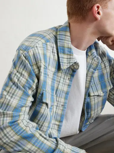 Cherry Los Angeles Checked Cotton Western Shirt - Men | Thumbnail 5 Cherry Los Angeles Checked Cotton Western Shirt - Men | Thumbnail 5
