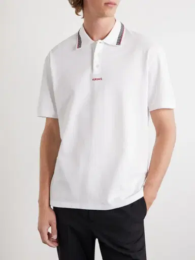 Versace Logo-Embroidered Cotton-Piqué Polo Shirt - Men | Thumbnail 3