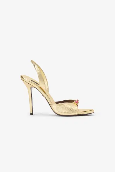Roberto Cavalli Gold Sandals with Jewel Buckle | Thumbnail 2 Roberto Cavalli Gold Sandals with Jewel Buckle | Thumbnail 2