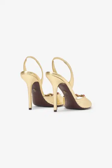 Roberto Cavalli Gold Sandals with Jewel Buckle | Thumbnail 3 Roberto Cavalli Gold Sandals with Jewel Buckle | Thumbnail 3