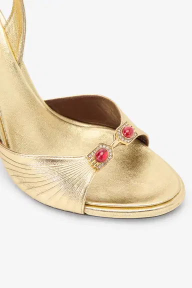 Roberto Cavalli Gold Sandals with Jewel Buckle | Thumbnail 5 Roberto Cavalli Gold Sandals with Jewel Buckle | Thumbnail 5