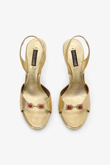 Roberto Cavalli Gold Sandals with Jewel Buckle | Thumbnail 6 Roberto Cavalli Gold Sandals with Jewel Buckle | Thumbnail 6