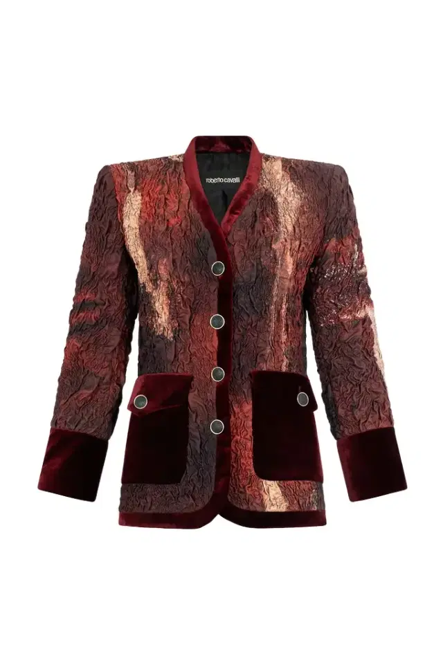 Roberto Cavalli Red Silk Jacket With Marble Print