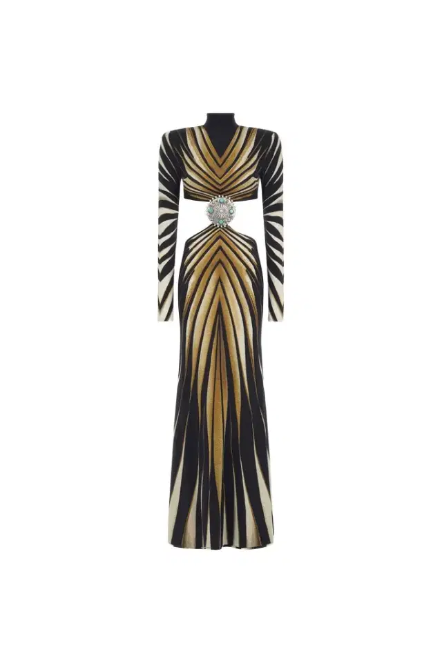Cut-out knit dress with Ray of Gold print