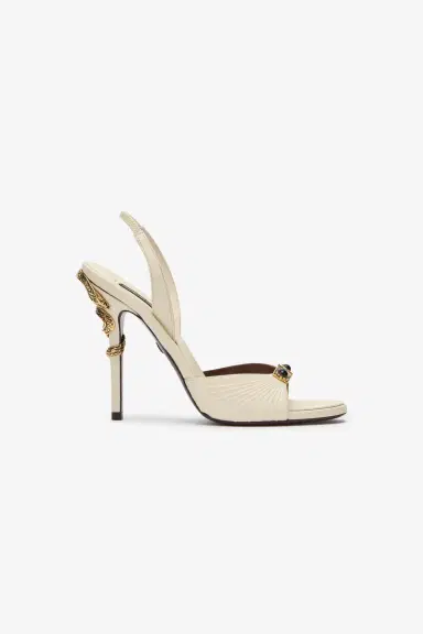 Roberto Cavalli White Sandals with Jeweled Buckle and Snake Detail | Thumbnail 2 Roberto Cavalli White Sandals with Jeweled Buckle and Snake Detail | Thumbnail 2