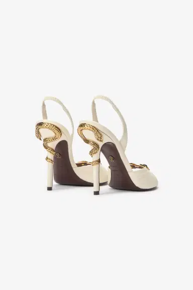 Roberto Cavalli White Sandals with Jeweled Buckle and Snake Detail | Thumbnail 3 Roberto Cavalli White Sandals with Jeweled Buckle and Snake Detail | Thumbnail 3