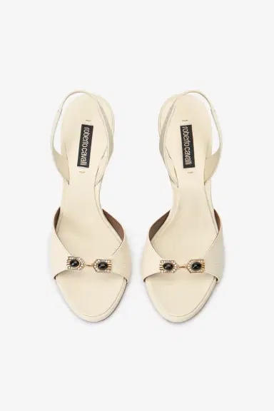 Roberto Cavalli White Sandals with Jeweled Buckle and Snake Detail | Thumbnail 6 Roberto Cavalli White Sandals with Jeweled Buckle and Snake Detail | Thumbnail 6