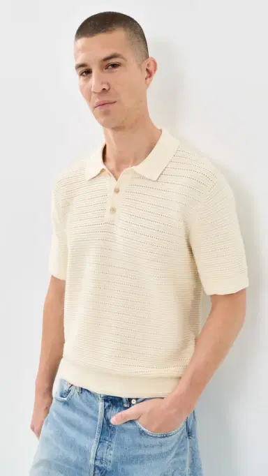 Madewell Short Sleeve Stitch Interest Polo Antique Cream | Thumbnail 2