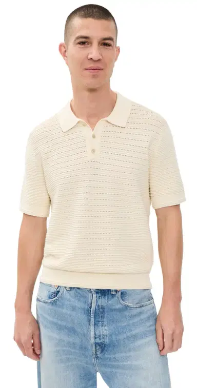 Madewell Short Sleeve Stitch Interest Polo Antique Cream | Thumbnail 1