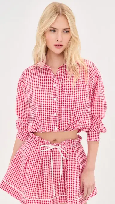 LE BOP Wylie Button Down Shirt Red Check L | Thumbnail 3 LE BOP Wylie Button Down Shirt Red Check L | Thumbnail 3