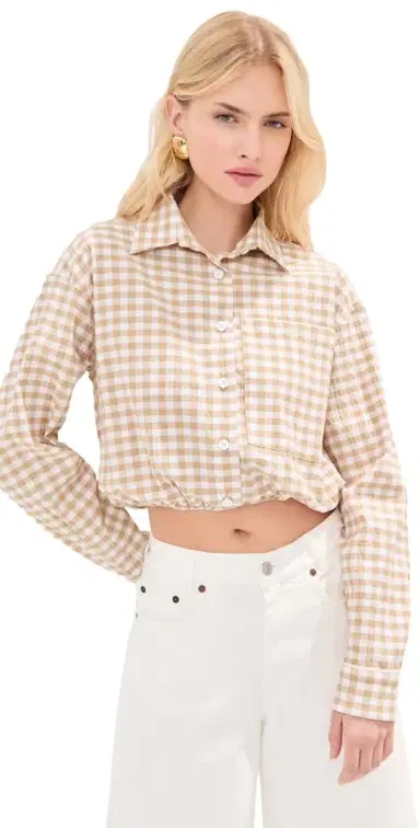 LE BOP Wylie Button Down Shirt Khaki Check M | Thumbnail 1