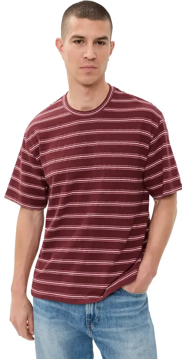 Madewell Boxy Jacquard Tee Stripe Dusty Merlot