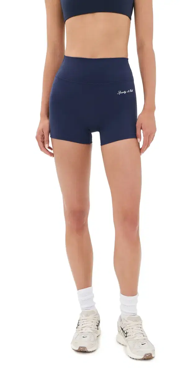 Sporty & Rich Signature ogo Mini Biker Shorts Dark Navy White
