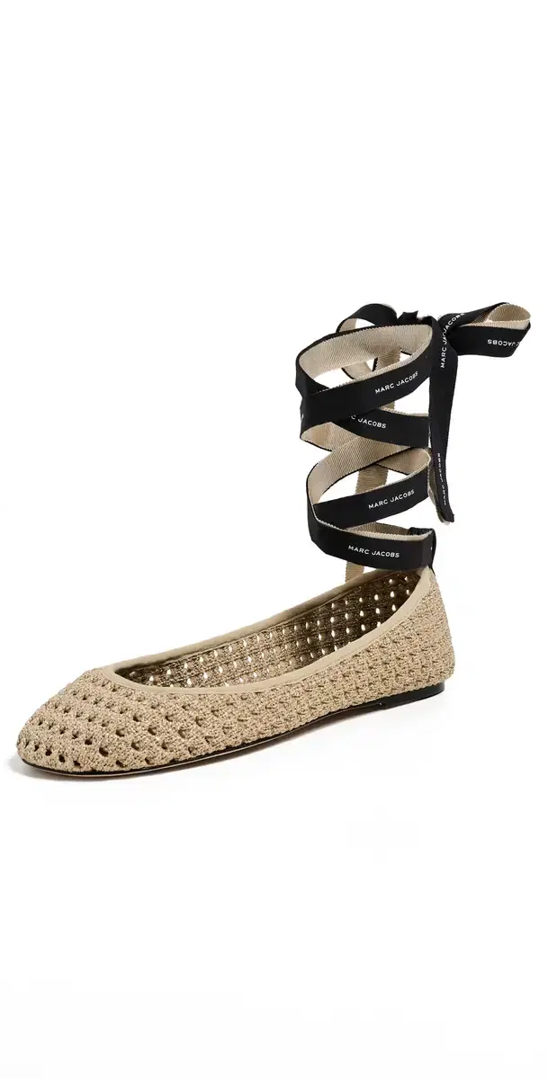 Marc Jacobs The Logo Ribbon Ballerina Flats Champagne
