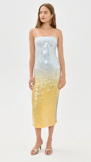 ALICE + OLIVIA Fifi Sequin Fitted Midi Cami Dress Clear Skies | Thumbnail 2 ALICE + OLIVIA Fifi Sequin Fitted Midi Cami Dress Clear Skies | Thumbnail 2