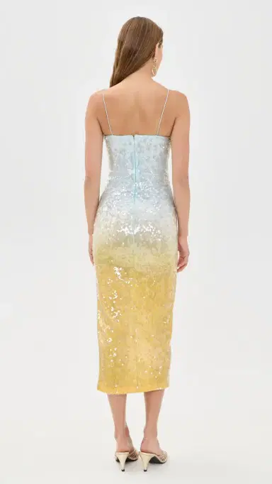 ALICE + OLIVIA Fifi Sequin Fitted Midi Cami Dress Clear Skies | Thumbnail 3 ALICE + OLIVIA Fifi Sequin Fitted Midi Cami Dress Clear Skies | Thumbnail 3