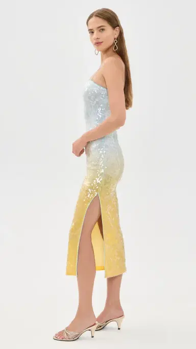 ALICE + OLIVIA Fifi Sequin Fitted Midi Cami Dress Clear Skies | Thumbnail 4 ALICE + OLIVIA Fifi Sequin Fitted Midi Cami Dress Clear Skies | Thumbnail 4
