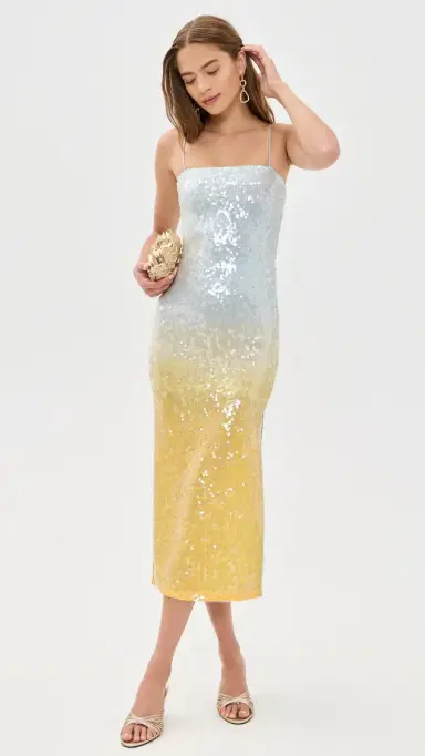 ALICE + OLIVIA Fifi Sequin Fitted Midi Cami Dress Clear Skies | Thumbnail 5 ALICE + OLIVIA Fifi Sequin Fitted Midi Cami Dress Clear Skies | Thumbnail 5