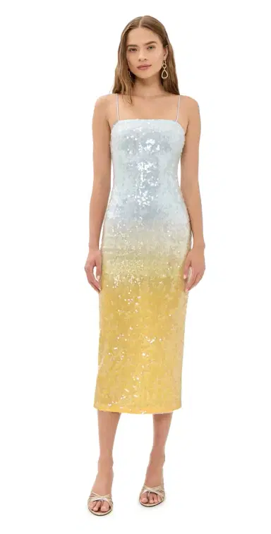 ALICE + OLIVIA Fifi Sequin Fitted Midi Cami Dress Clear Skies | Thumbnail 1 ALICE + OLIVIA Fifi Sequin Fitted Midi Cami Dress Clear Skies | Thumbnail 1