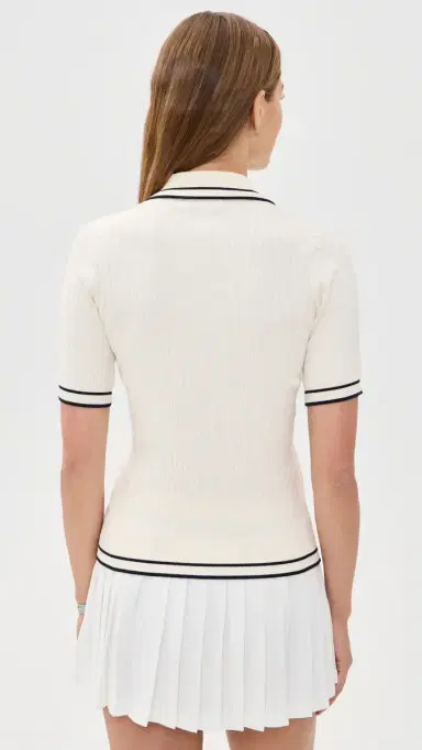 Sporty & Rich Signature Logo Mini Cable Polo Ecru/Dark Navy | Thumbnail 3