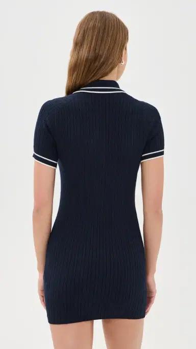 Sporty & Rich Signature Logo Mini Cable Knit Dress Dark Navy/White White | Thumbnail 3 Sporty & Rich Signature Logo Mini Cable Knit Dress Dark Navy/White White | Thumbnail 3