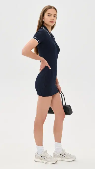 Sporty & Rich Signature Logo Mini Cable Knit Dress Dark Navy/White White | Thumbnail 4 Sporty & Rich Signature Logo Mini Cable Knit Dress Dark Navy/White White | Thumbnail 4