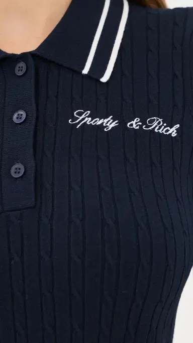 Sporty & Rich Signature Logo Mini Cable Knit Dress Dark Navy/White White | Thumbnail 6 Sporty & Rich Signature Logo Mini Cable Knit Dress Dark Navy/White White | Thumbnail 6